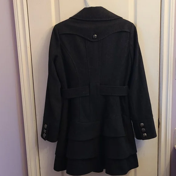 🌬️Guess Grey Ruffle Pea Coat - Picture 7 of 14